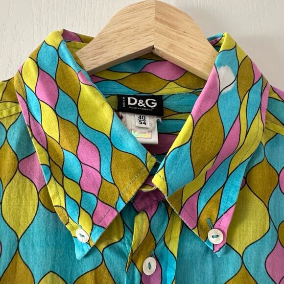 Dolce Gabbana Vintage 70s Funky Disco Long Sleeve Button Down Italy Mens 40 - Picture 3 of 11